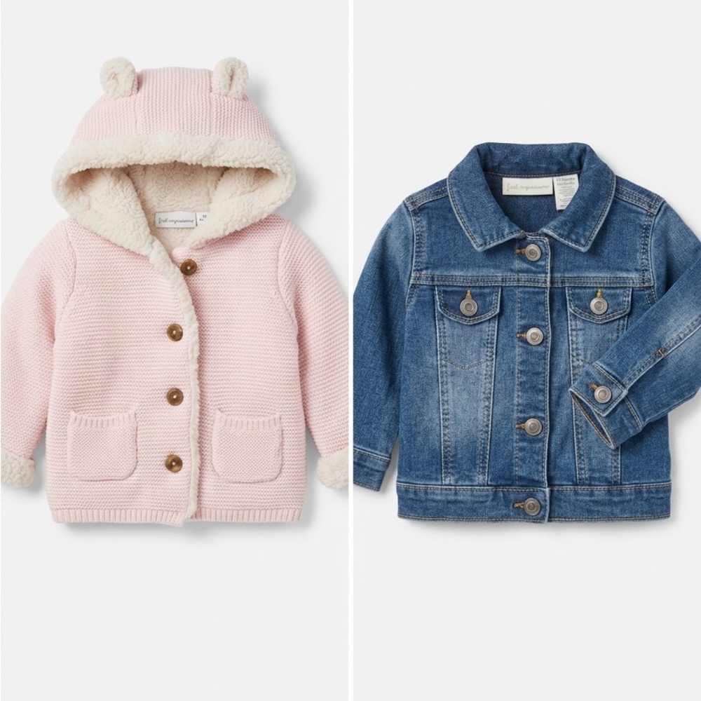 12m Children's Pink Hooded Knit Coat with Sherpa Trim